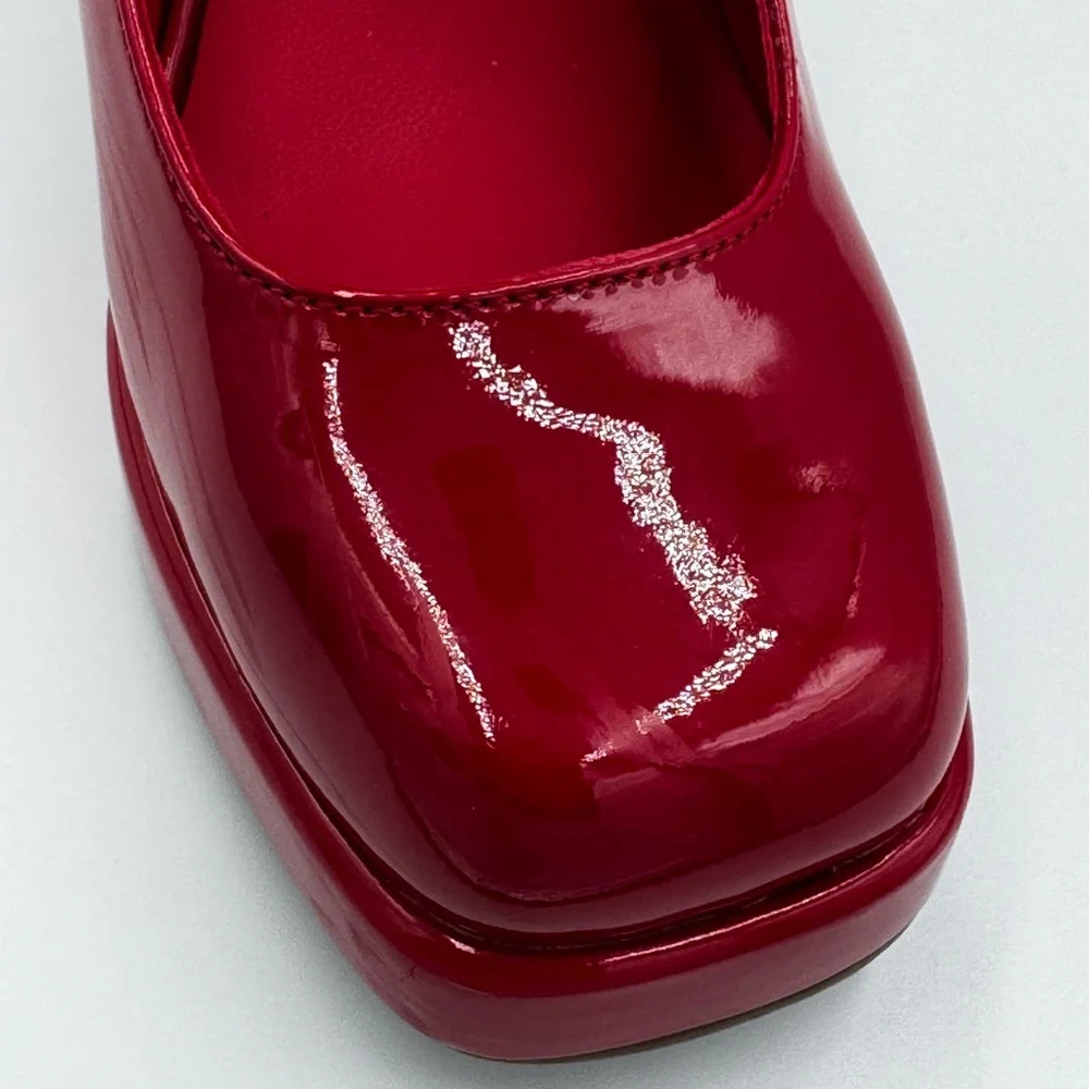 Red Patent Platform Mary Jane Heels | Block Heel Pumps | Size 8.5